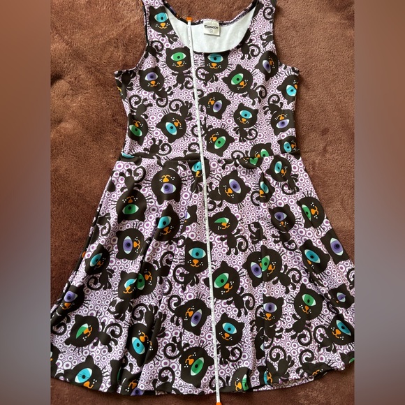 CowCow Black Cat Print Skater Dress – Sleeveless size xl - Picture 4 of 5